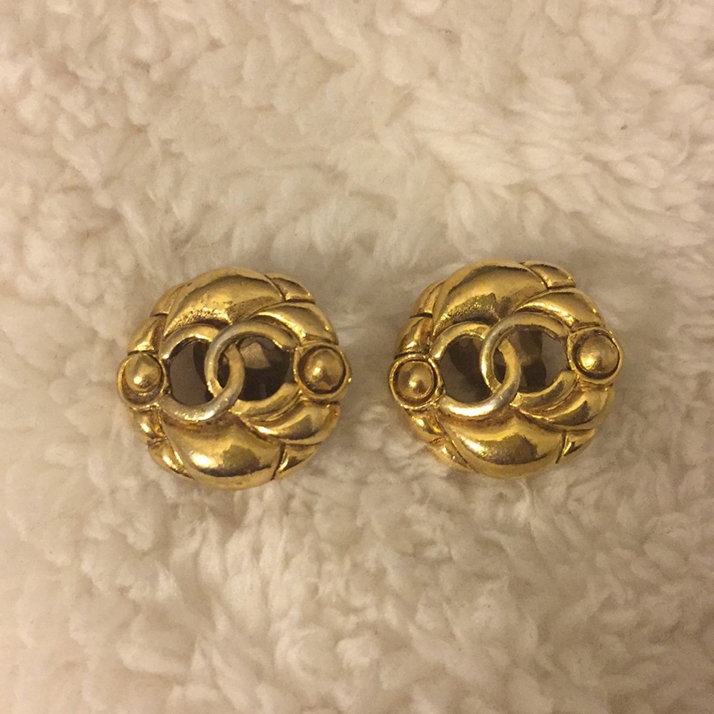 Chanel Gold Tone CC Earrings